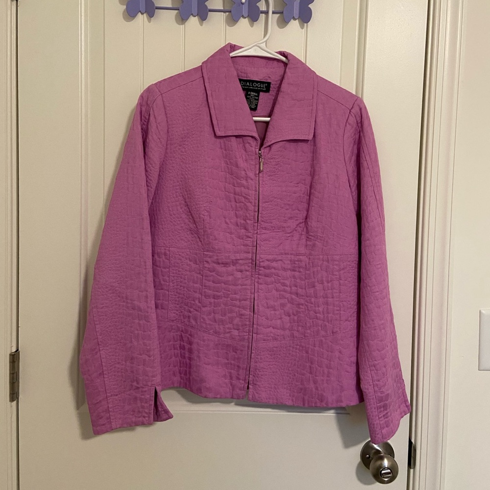 NWOT Dialogue women’s purple textured snake print pattern zip collared jacket XS